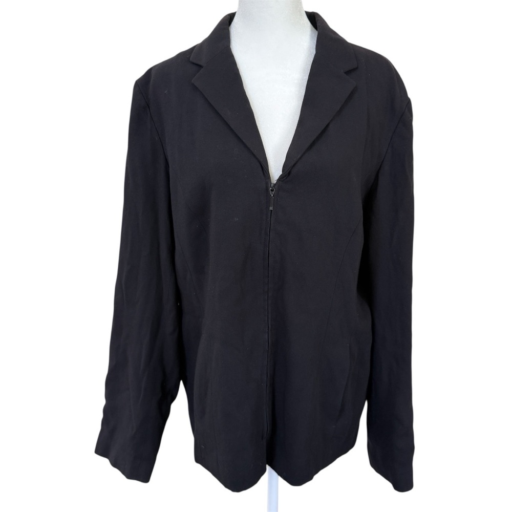 Hillard & Hanson Black Zip Front‎ Blazer Jacket Career Office Size 14 Minimalist